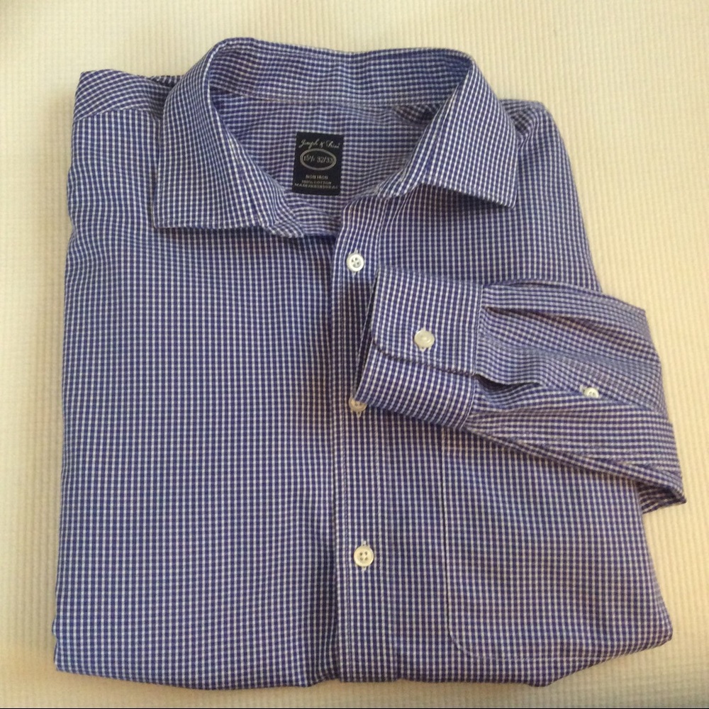 Men’s Joseph & Feiss Blue White Check Button Up Shirt career casual 15.5